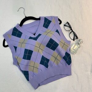 Lilac Argyle Knit Sweater Vest